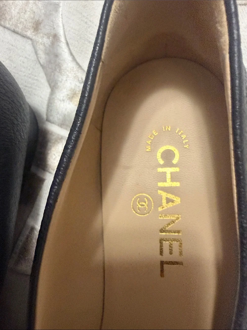 CHANEL Black Leather Ballet Flats with Black Fabric Cap
